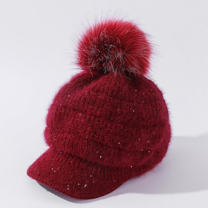 Women's Rabbit Fur Ball Plus Velvet Warm Woolen Hat