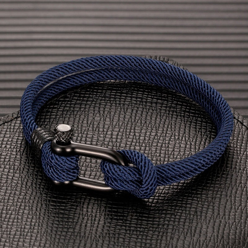 Mens Fashion Personality Horseshoe Buckle Woven Bracelet