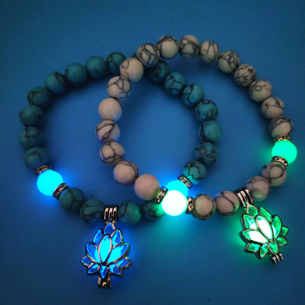 Energy Luminous Lotus Natural Stone Bracelet Yoga Healing Luminous Glow In The Dark Charm Beads Bracelet For Men Women