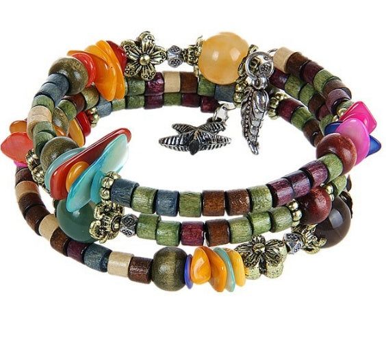 Bead Bracelet with Starfish &amp; Leaf Charms – Boho Style