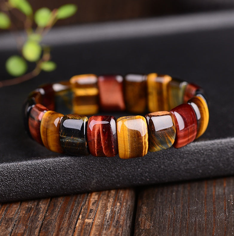 Natural color tiger eye stone, red yellow blue hand row bracelet bracelet