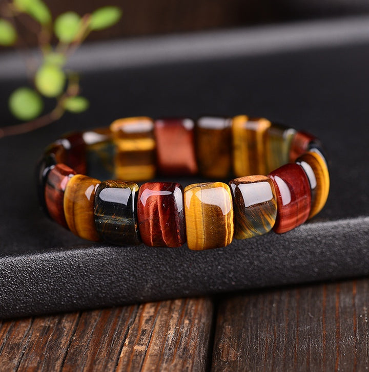 Natural color tiger eye stone, red yellow blue hand row bracelet bracelet