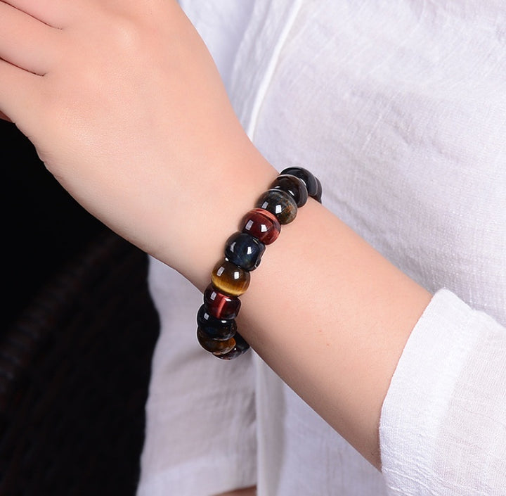 Natural color tiger eye stone, red yellow blue hand row bracelet bracelet