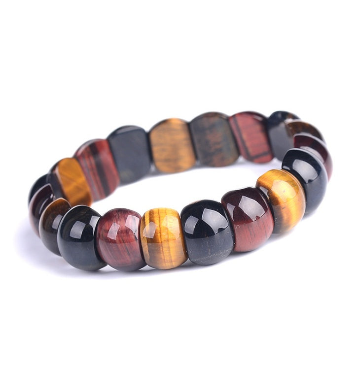 Natural color tiger eye stone, red yellow blue hand row bracelet bracelet