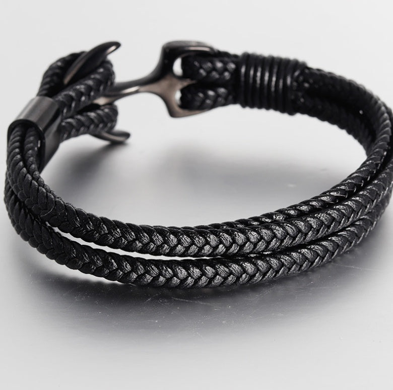 Stainless Steel Anchor Bracelet Vintage Woven Leather Bracelet Multilayer Couple Bracelet