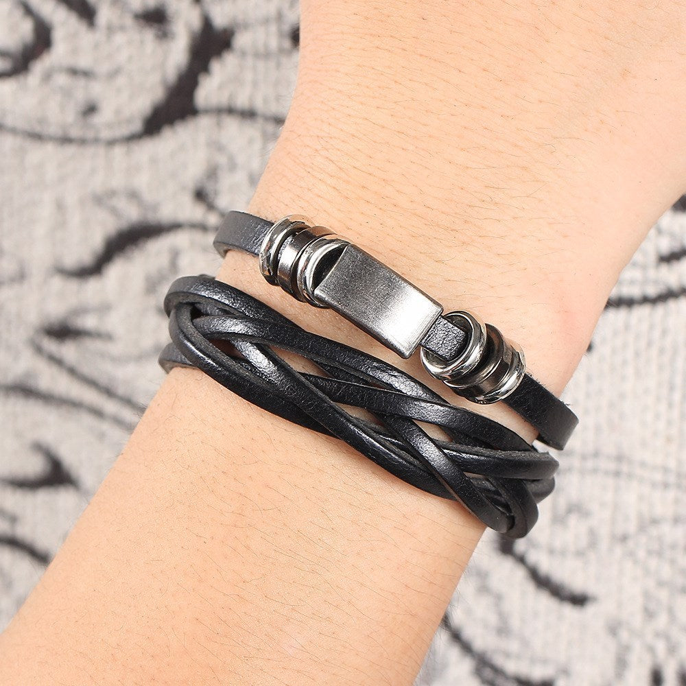 Man bracelets bangles multilayer braided wristband men