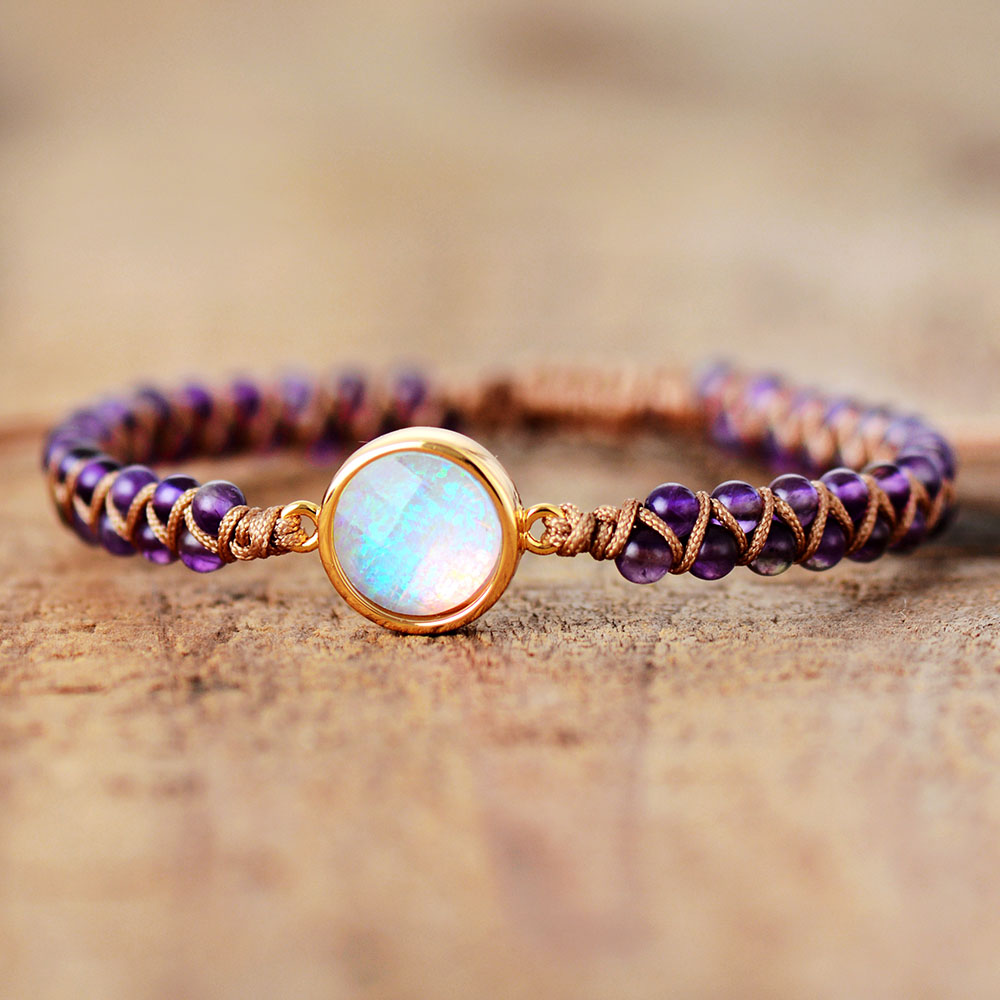 Stone Wrap Bracelets Opal String Braided Bangle Bohemian Jewellery