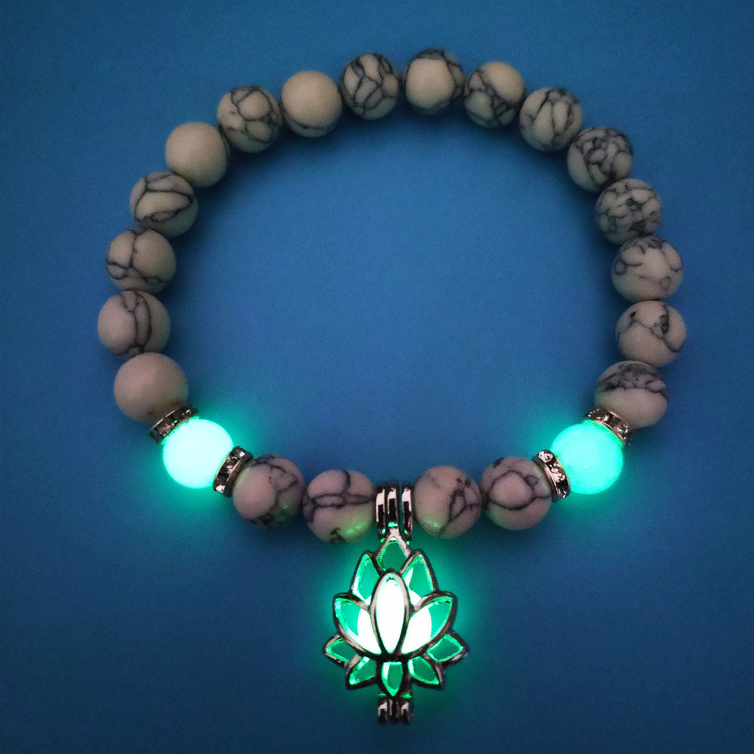 Energy Luminous Lotus Natural Stone Bracelet Yoga Healing Luminous Glow In The Dark Charm Beads Bracelet For Men Women