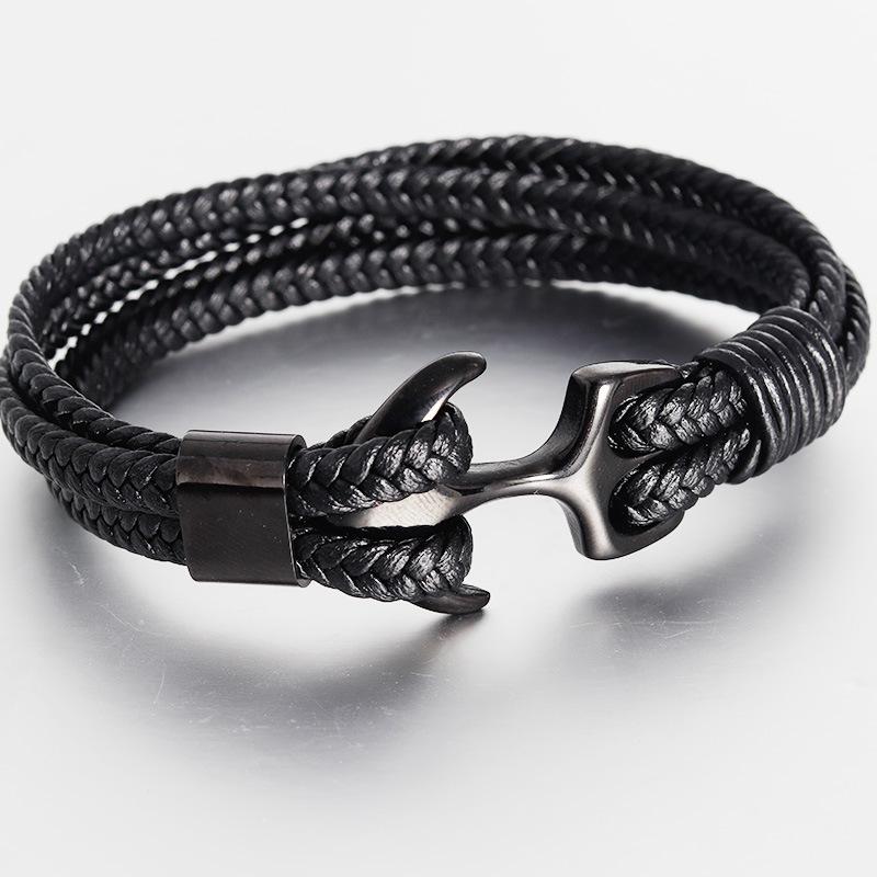 Stainless Steel Anchor Bracelet Vintage Woven Leather Bracelet Multilayer Couple Bracelet