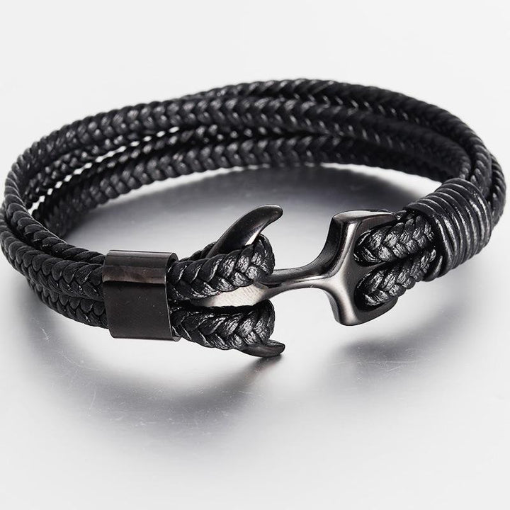 Stainless Steel Anchor Bracelet Vintage Woven Leather Bracelet Multilayer Couple Bracelet