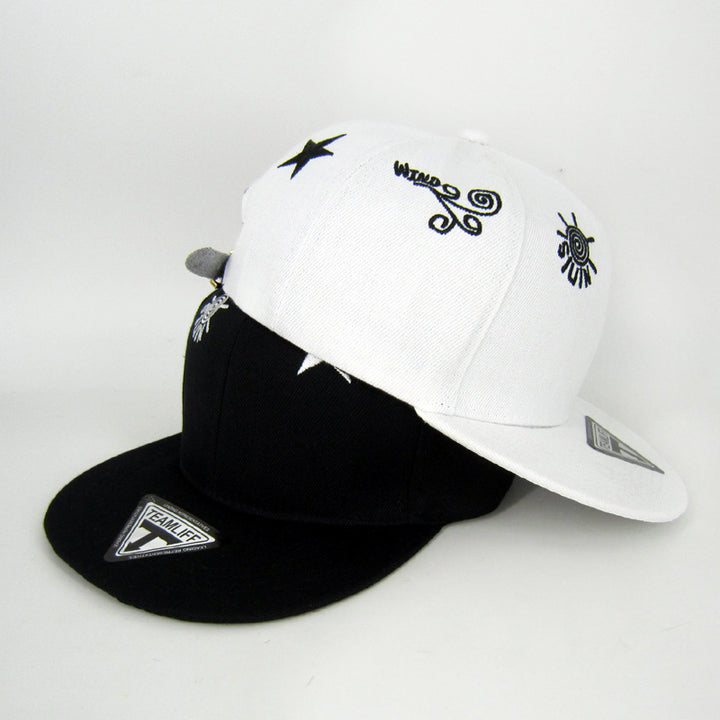 Embroidered Five-pointed Star Flat Brim Hip Hop Baseball Cap