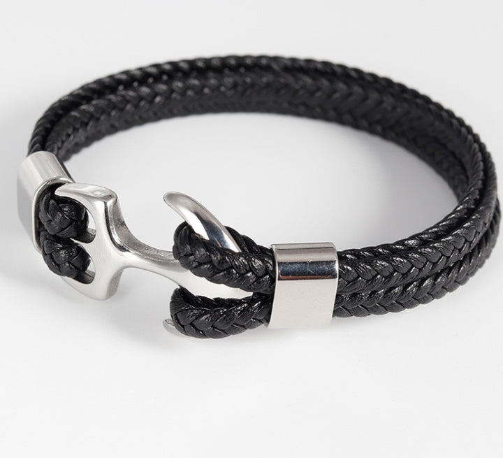 Stainless Steel Anchor Bracelet Vintage Woven Leather Bracelet Multilayer Couple Bracelet