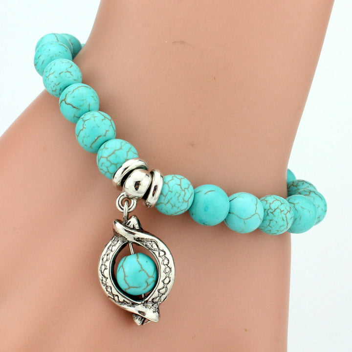 Vintage Turquoises Bracelets for Women Men Cross Tree Snake Owl Hand Pendant Charm Bracelet Bangle Fashion Jewelry