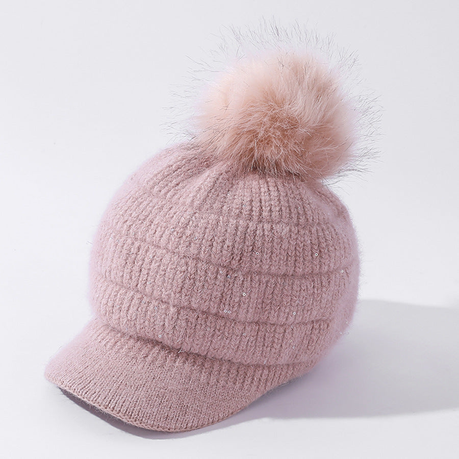 Women's Rabbit Fur Ball Plus Velvet Warm Woolen Hat