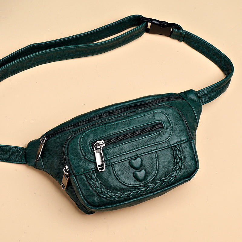 Women’s Fashion Washed Leather Waist &amp; Crossbody Bag – Soft &amp; Versatile