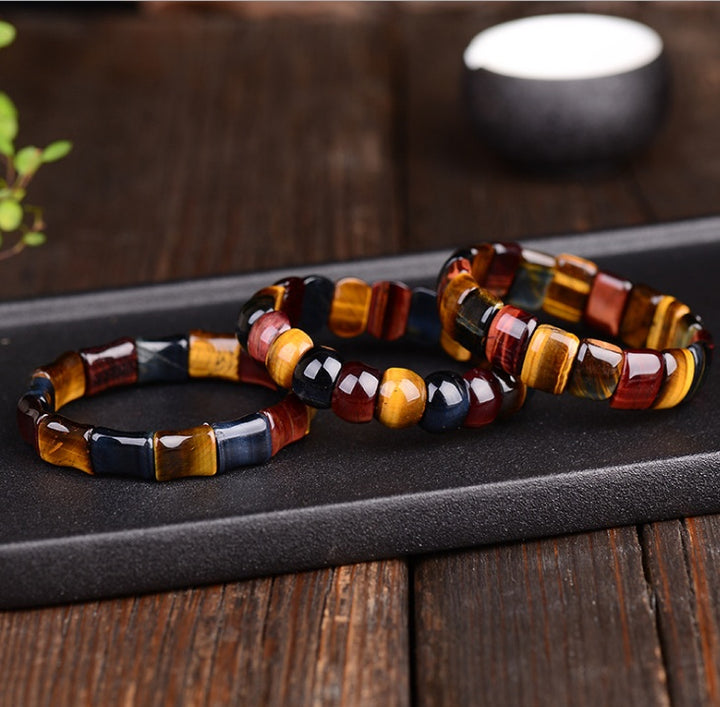 Natural color tiger eye stone, red yellow blue hand row bracelet bracelet