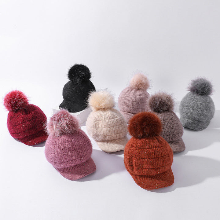 Women's Rabbit Fur Ball Plus Velvet Warm Woolen Hat