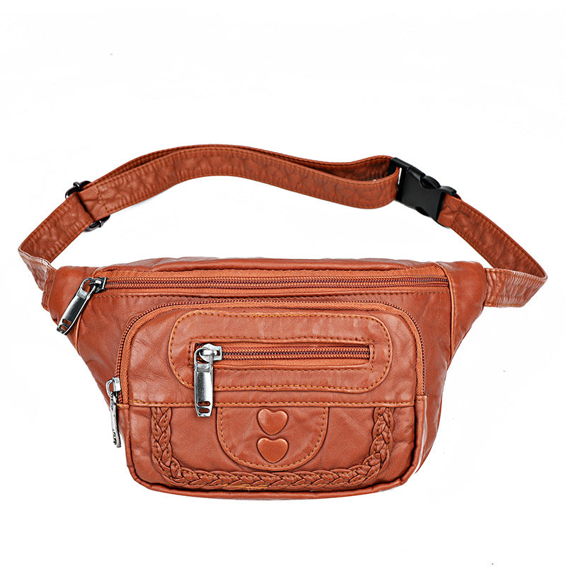 Women’s Fashion Washed Leather Waist &amp; Crossbody Bag – Soft &amp; Versatile