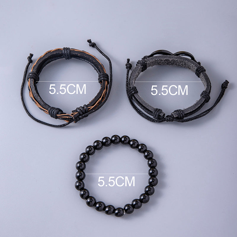 Men’s Black Braided Leather Wrap Bracelet with Infinity Symbol
