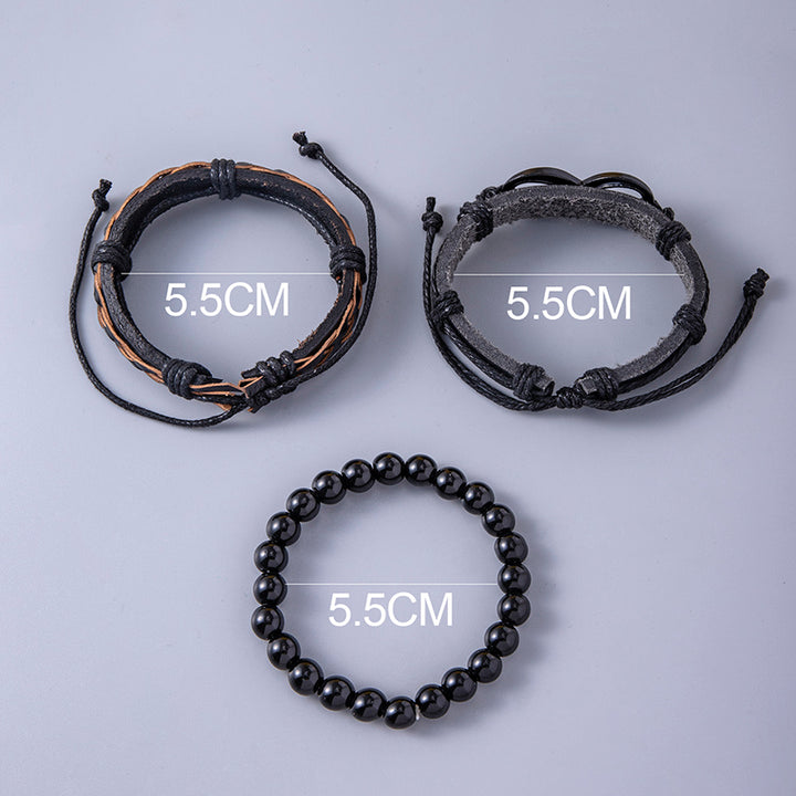 Men’s Black Braided Leather Wrap Bracelet with Infinity Symbol