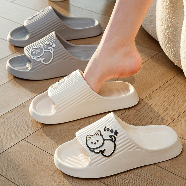 Cute Cat Slippers Summer Women Home Shoes Bath Thick Platform Non-Slip Slides Indoor Outdoor