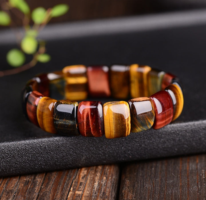 Natural color tiger eye stone, red yellow blue hand row bracelet bracelet