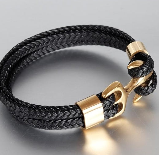 Stainless Steel Anchor Bracelet Vintage Woven Leather Bracelet Multilayer Couple Bracelet