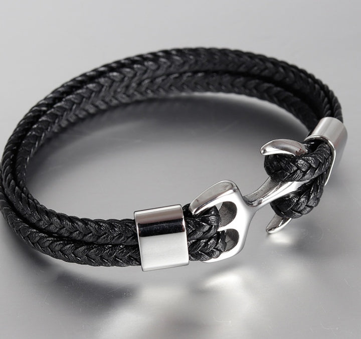 Stainless Steel Anchor Bracelet Vintage Woven Leather Bracelet Multilayer Couple Bracelet