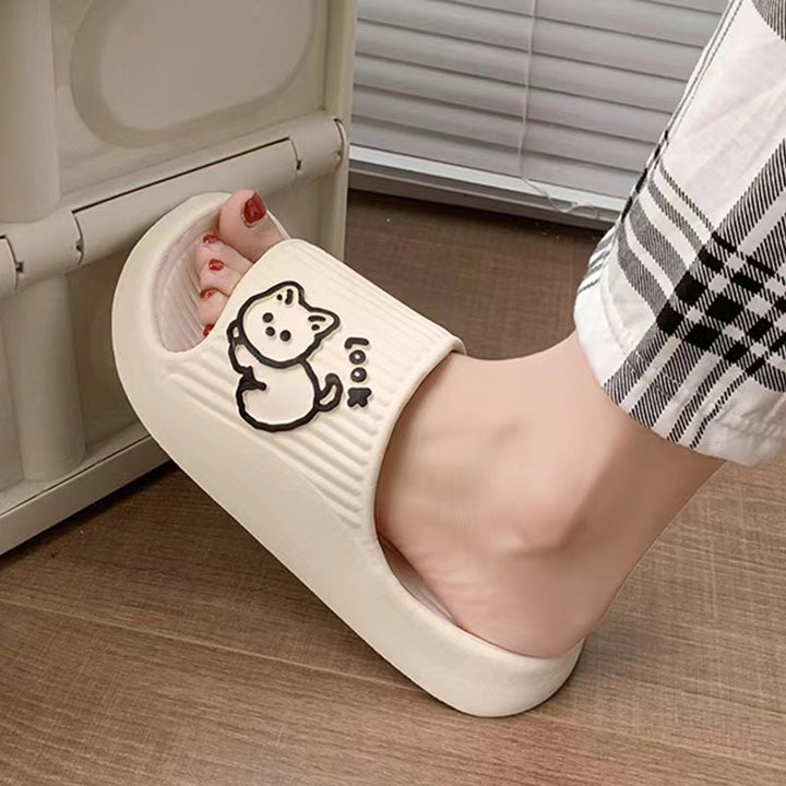 Cute Cat Slippers Summer Women Home Shoes Bath Thick Platform Non-Slip Slides Indoor Outdoor