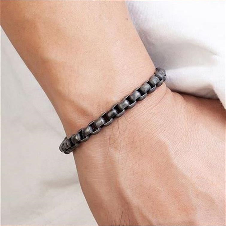 Stainless Steel Vintage Bracelet Black Cuban Chain
