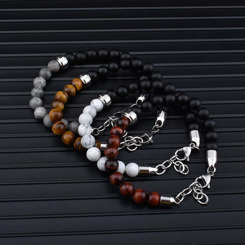 Stainless Steel Natural Stone Bracelets Bangle Tiger Eye Stone Bead Bracelet