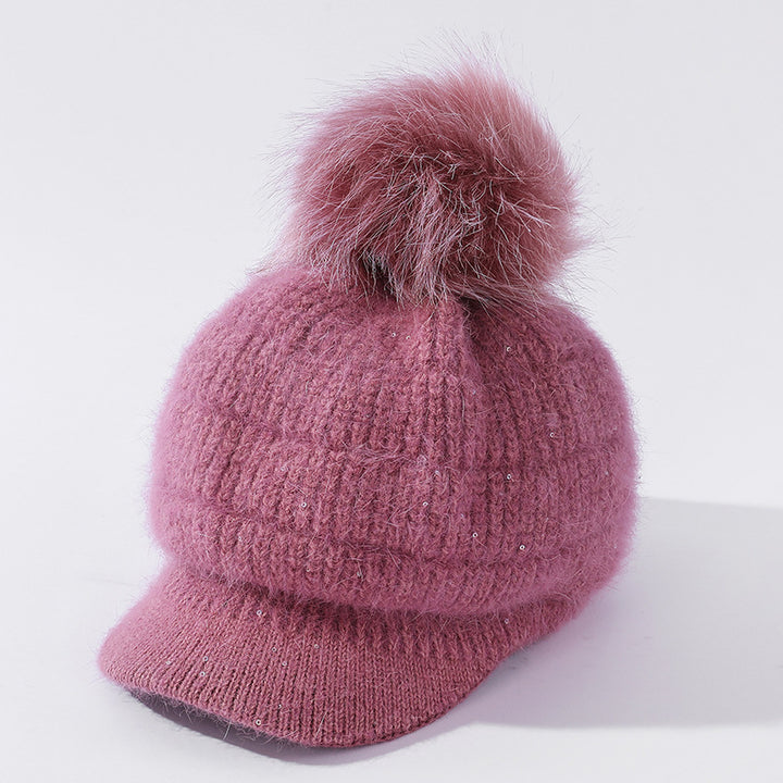 Women's Rabbit Fur Ball Plus Velvet Warm Woolen Hat