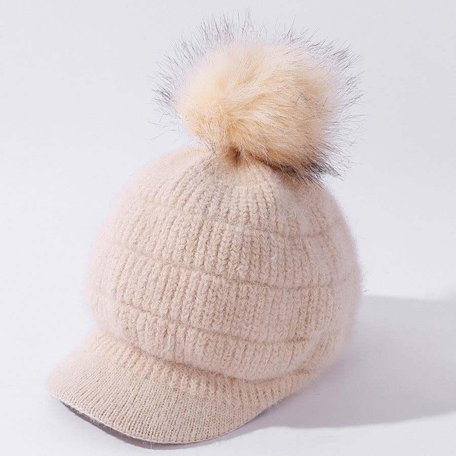 Women's Rabbit Fur Ball Plus Velvet Warm Woolen Hat