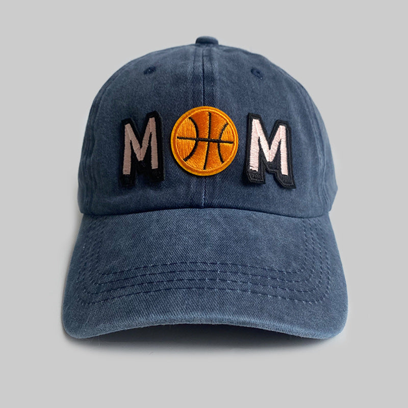 Simple Distressed Basketball MaMa Letter Embroidered Cap