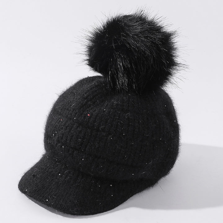 Women's Rabbit Fur Ball Plus Velvet Warm Woolen Hat