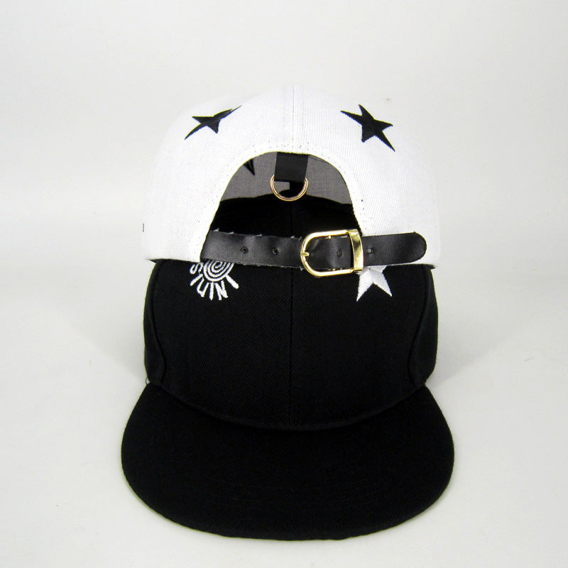 Embroidered Five-pointed Star Flat Brim Hip Hop Baseball Cap