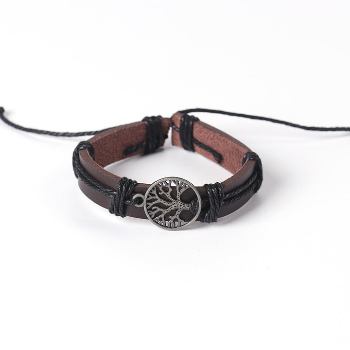 Retro Style Peace Tree Cowhide Bracelet