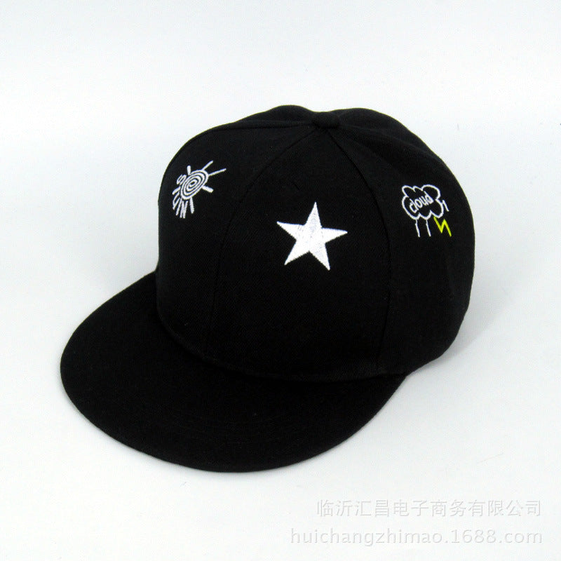 Embroidered Five-pointed Star Flat Brim Hip Hop Baseball Cap