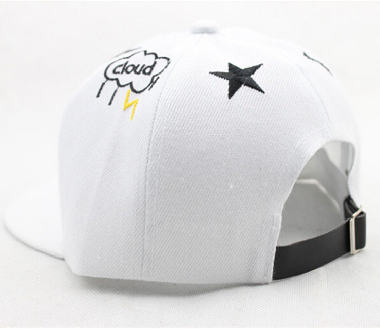 Embroidered Five-pointed Star Flat Brim Hip Hop Baseball Cap