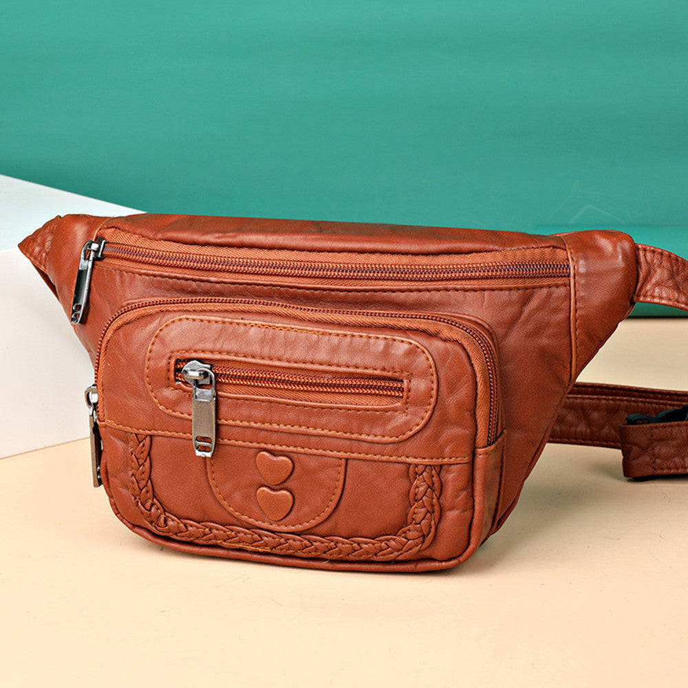 Women’s Fashion Washed Leather Waist &amp; Crossbody Bag – Soft &amp; Versatile