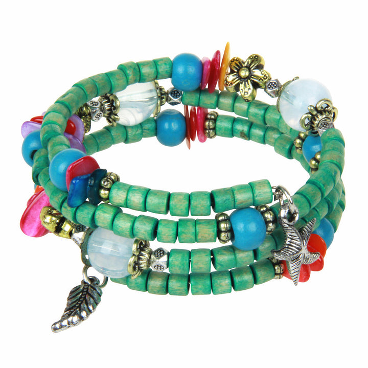 Bead Bracelet with Starfish &amp; Leaf Charms – Boho Style