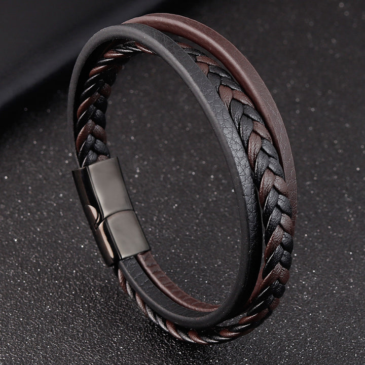 Titanium Steel Men's Leather Bracelet Double Layer