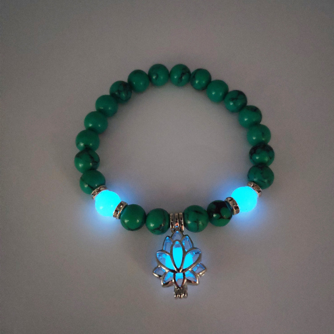 Energy Luminous Lotus Natural Stone Bracelet Yoga Healing Luminous Glow In The Dark Charm Beads Bracelet For Men Women