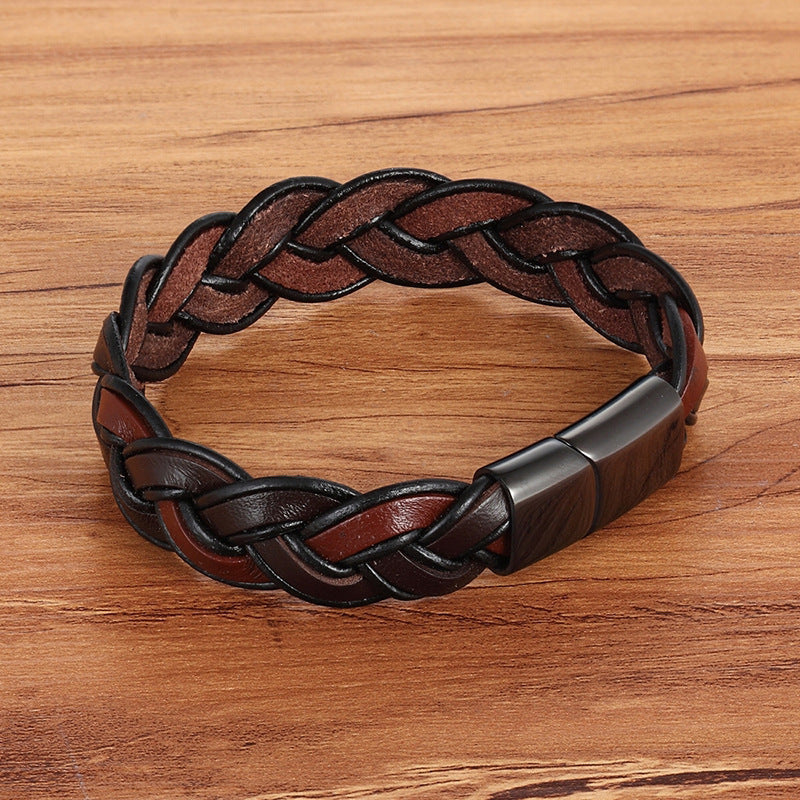 Men's Fashion Stainless Steel Leather Bracelet