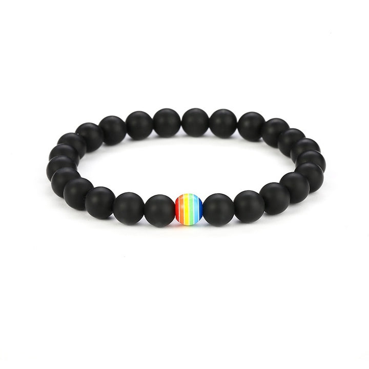 Rainbow Bead Bracelet Pride Natural Stone Strand Couple Bracelets