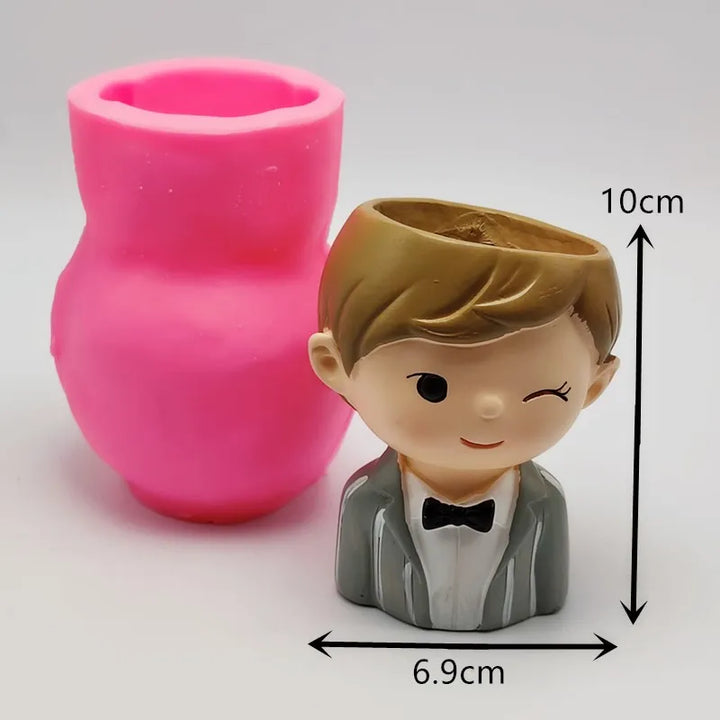 Couple flowerpot plant silicone mold diy making resin, concrete vase mini bonsai cactus mold home wedding decoration tool