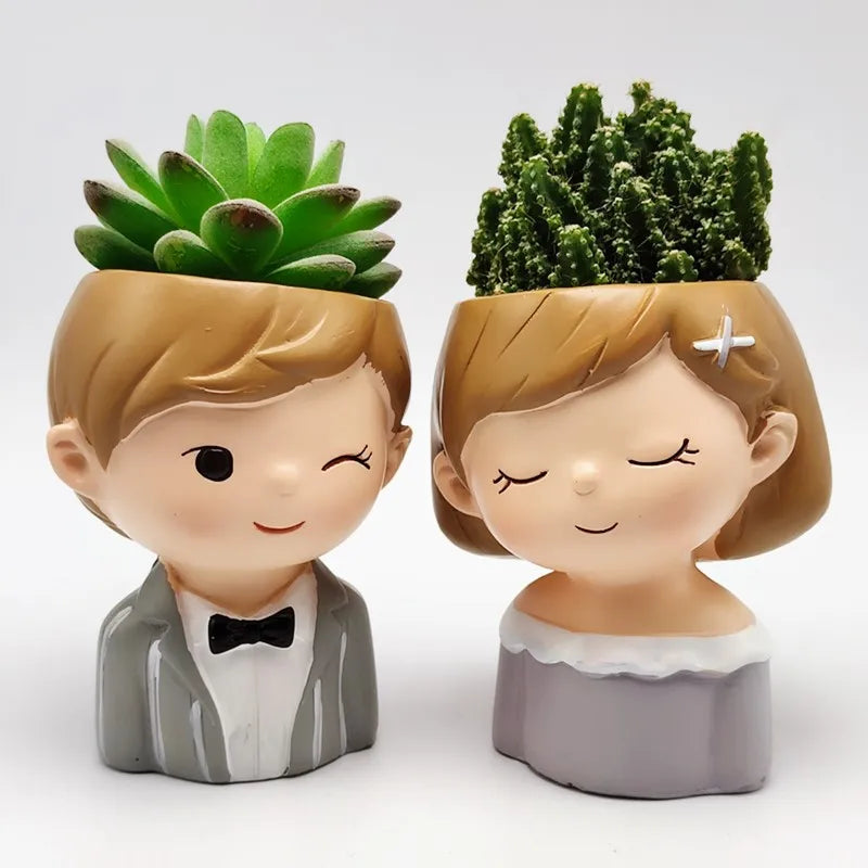 Couple flowerpot plant silicone mold diy making resin, concrete vase mini bonsai cactus mold home wedding decoration tool