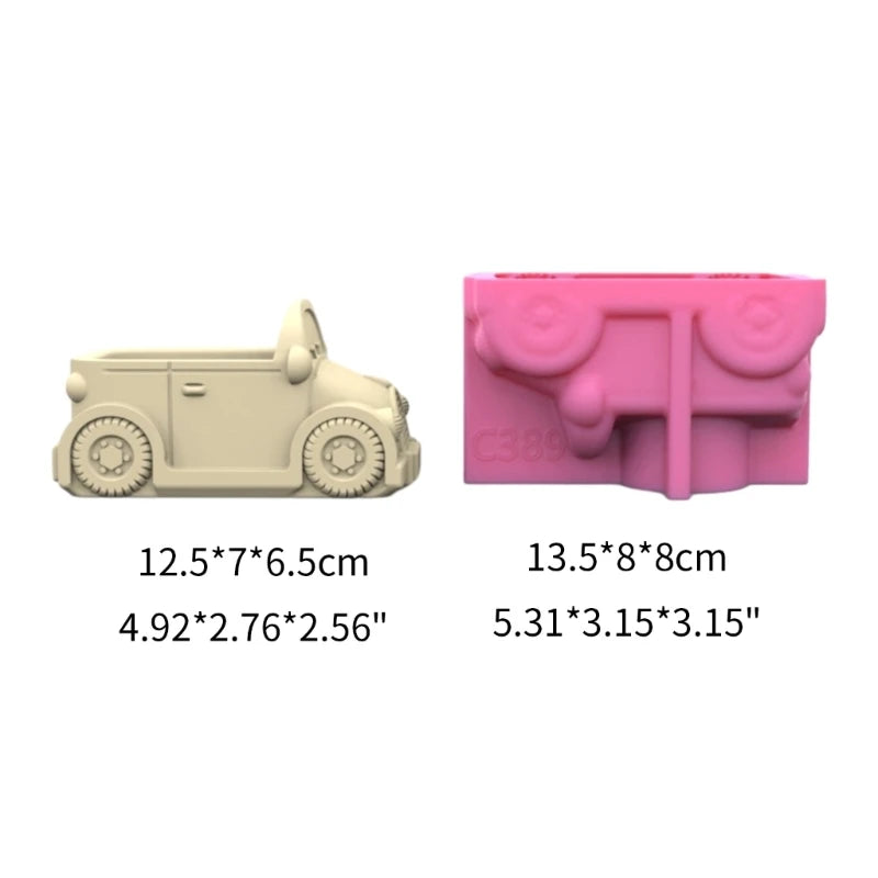 3D Car succulent plant flowerpot resin silicone mold cute cartoon car storage box candle cup concrete gypsum silicone mold