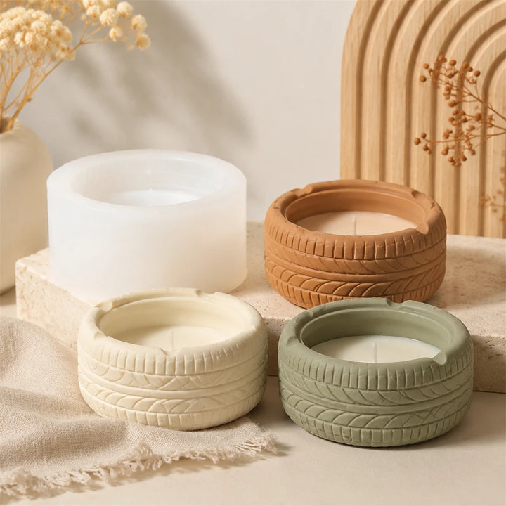 Tire Shape Candle Jar Silicone Mold 3D Car Tire Ashtray Making Mold Resin Concrete Casting Mold DIY Handmade Craft Supplies