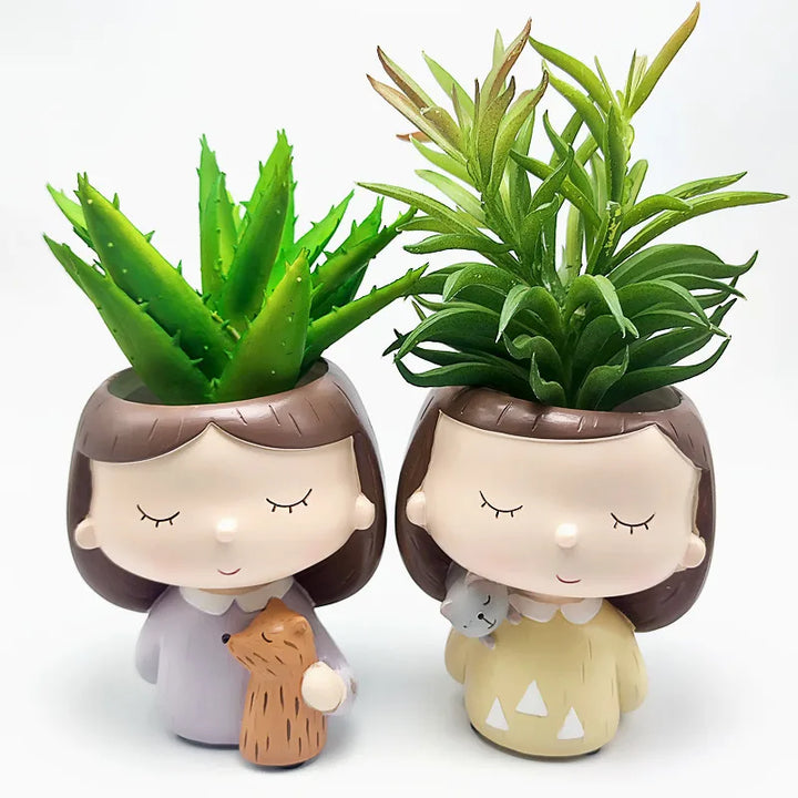 Cute Cat Girl Flower Pot Silicone Mold for DIY Succulent Resin Concrete Vase Home Decor Craft Making Tool